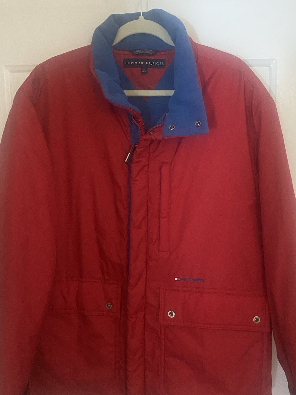 Vintage 90s Tommy Hilfiger Jacket XL Fleece Lined Red Blue Yellow Red
